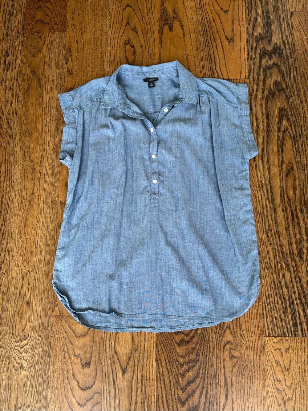 Ann Taylor Chambray Short-Sleeve Button Pullover Top - Light Blue